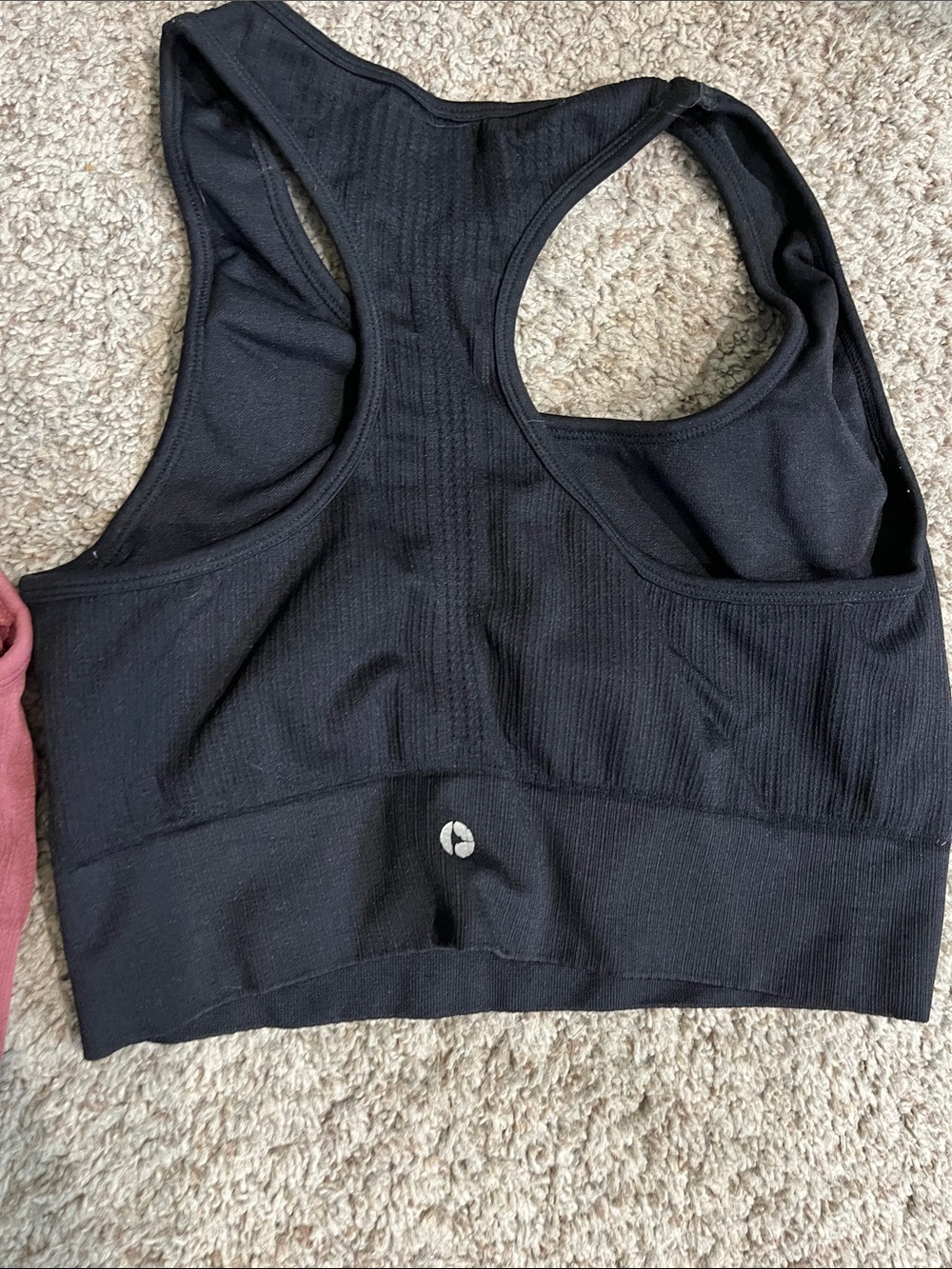 90 Degree By Reflex Ribbed Racerback Sports Bras in Mauve and Black - Picture 7 of 9